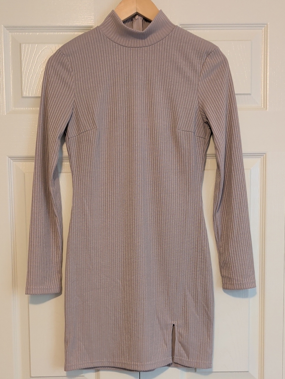 Hello Molly Taupe Ribbed Mock Neck Long Sleeve Mini Dress Bodycon